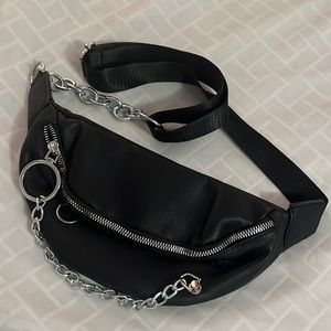 Black Faux Leather Fanny Pack